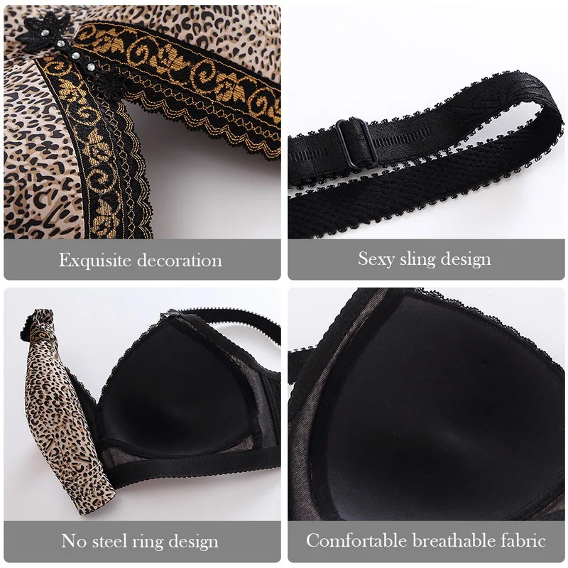 

WENYU Leopard Bra Women's Underwear Wire Free Sexy Seamless Bras Comfort Thin Push Up Brasieres Adjustable Large Size Lingerie