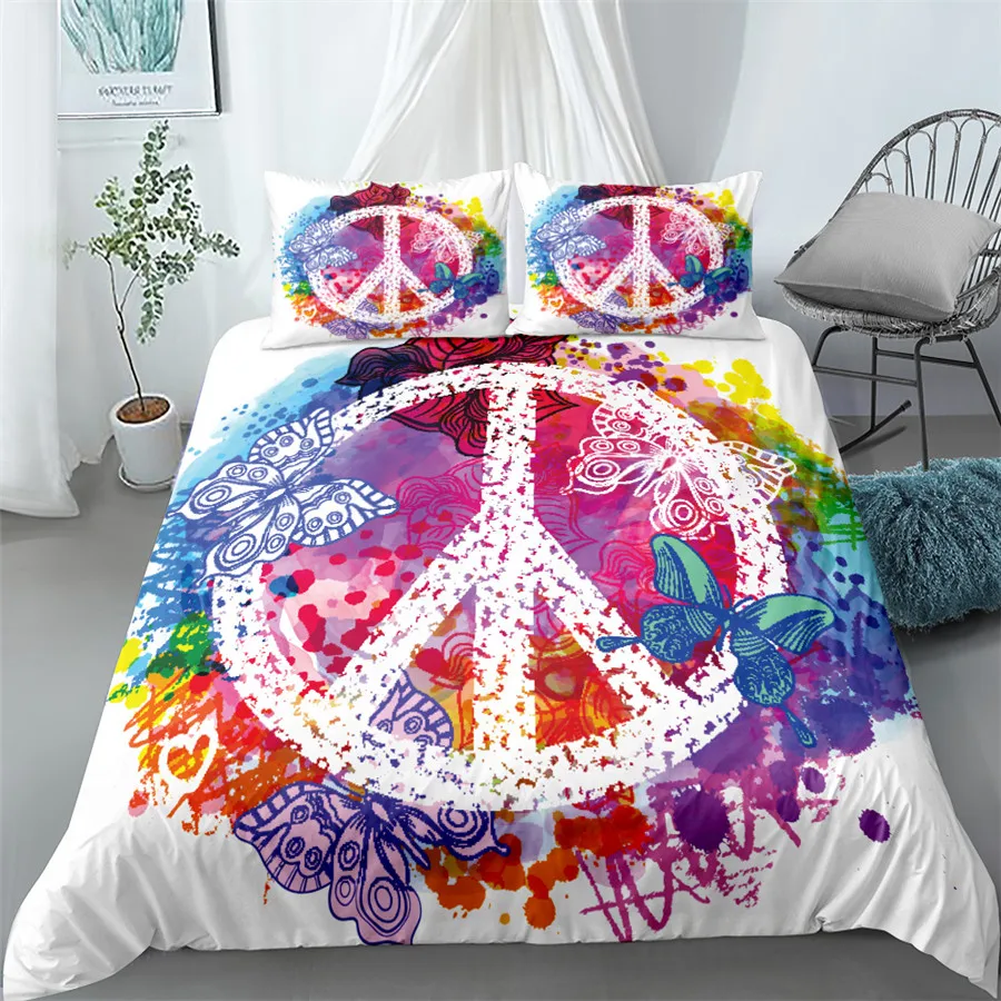 

Peace Symbol White Bedding Set Usa King Queen Full Twin Size Pillow Case Duvet Cover Bed Linen Set
