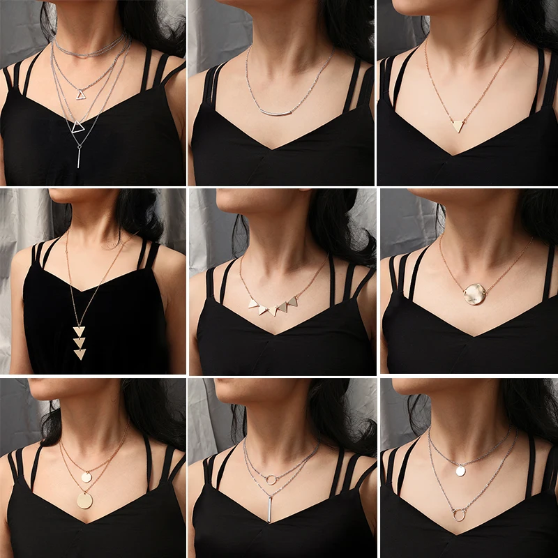 

Gold Color Necklace Women Bohemian Chain 2019 Multi Strand Long Necklace Pendant Charm Statement Necklace Fashion Jewelry