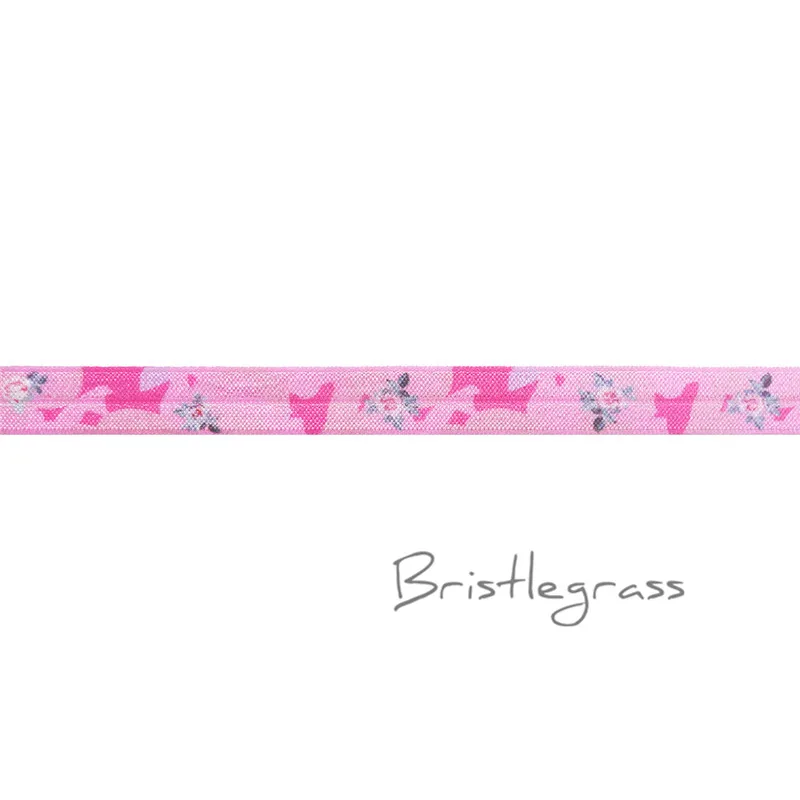 Pink Rose Flower BRISTLEGRASS 2 ярда 5/" 1,5 см Сова Фламинго цветочный принт враг складной над эластичными повязка из спандекса волос галстук платье с повязкой швейная отделка - Цвет: Pink Rose Flower