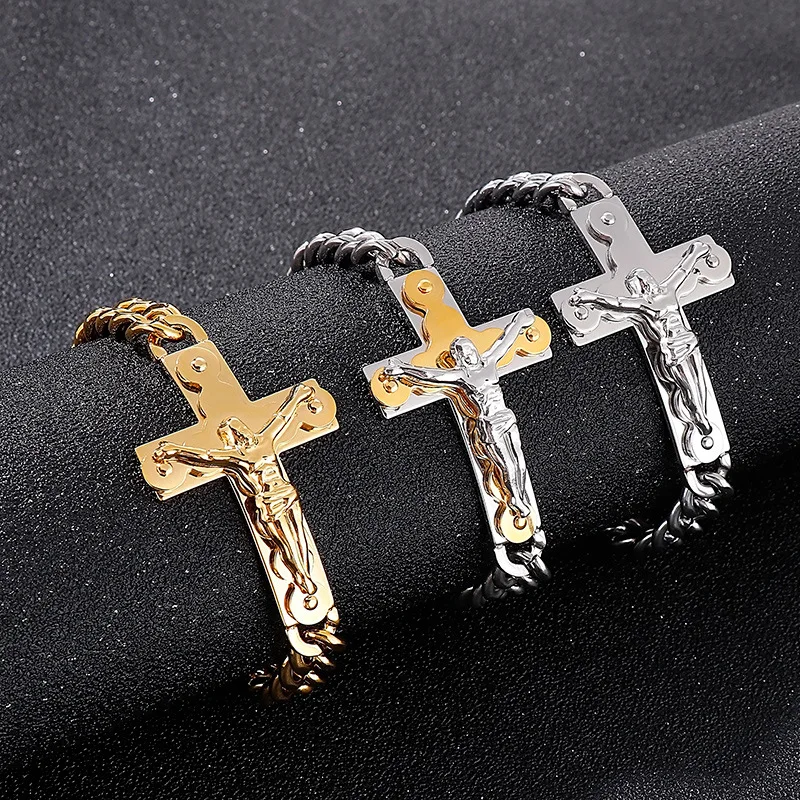 

High Quality 316L Stainless Steel INRI Jesus Cross Pulseira Masculina For Male Christian Bracelet Accessories