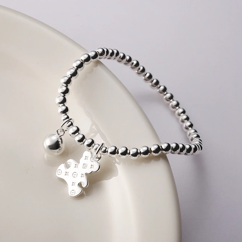 

Morivovog Real 925 Sterling Silver Cute Bear Bracelets Ladies Bead Chain Elegant Elastic Rope Design Bracelet Friendship Jewelry