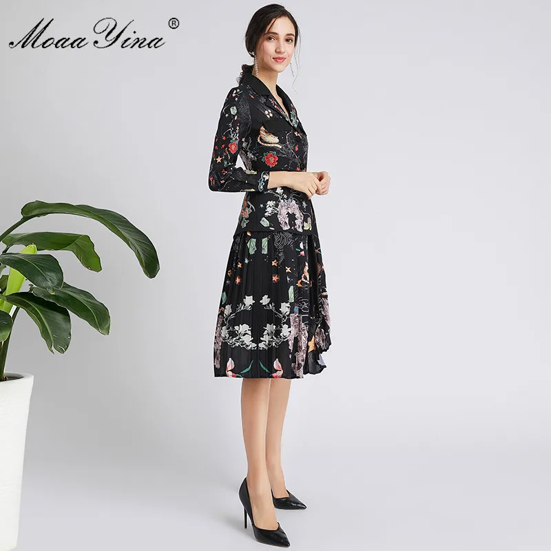 MoaaYina Fashion Designer dress Spring Autumn Women's Dress Long sleeve Lace-Up Print Elegant high quality Dresses | Женская одежда