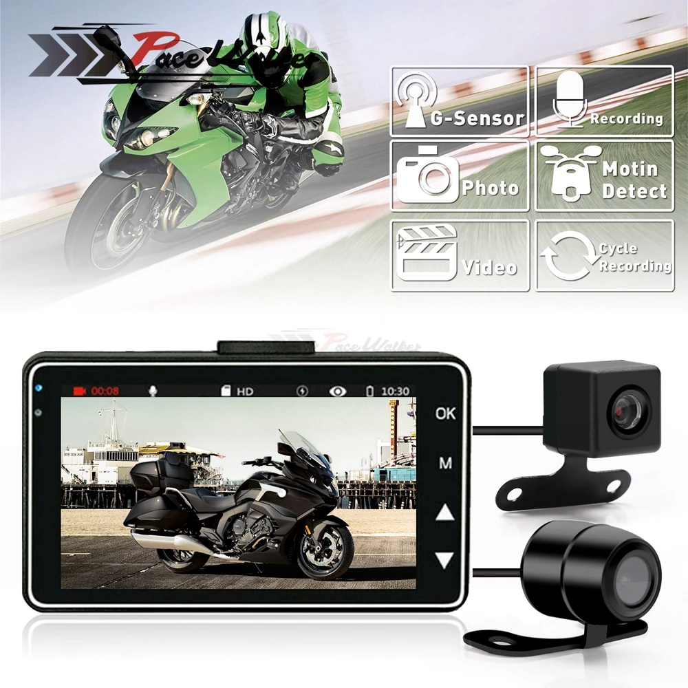 HD мотоцикл Камера DVR мотор Dash Cam с Специальная двойная трек спереди