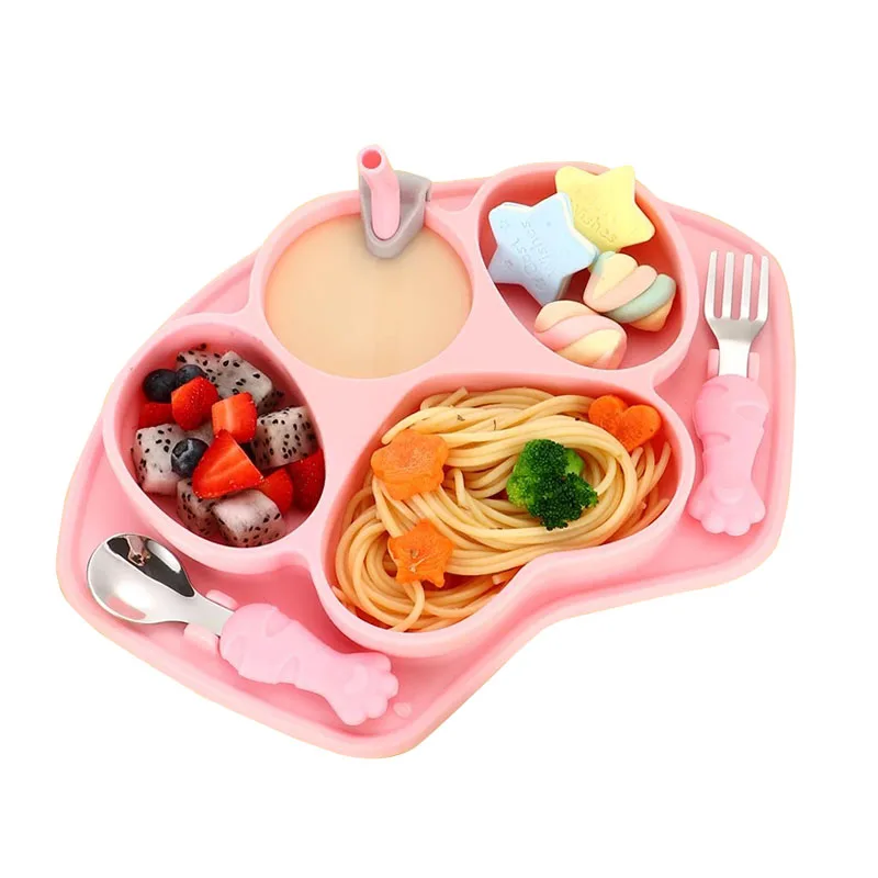 

4 шт./компл. BPA бесплатно детская силиконовая посуда водонепроницаемый нагрудник сплошной цвет тарелка присоска чаша и ложка для детей солом...