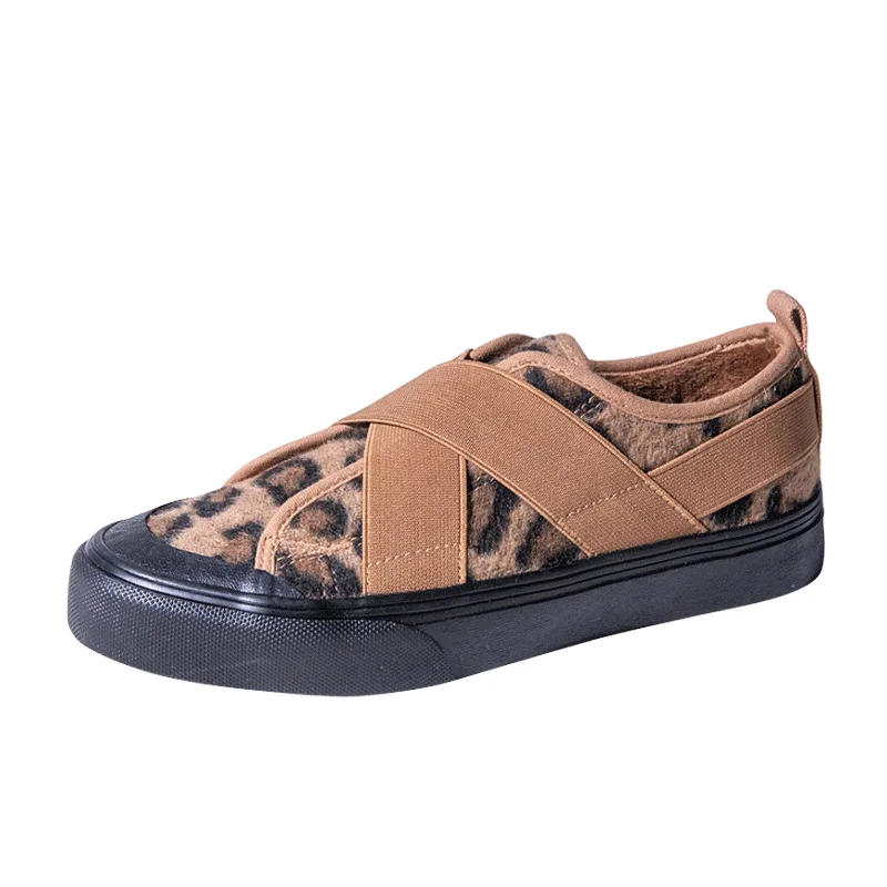 

Winter Shoes Woman Fashion Leopard Houndstooth Flock Sneakers Autumn New Women Loafer Footwear Fleece Canvas Zapatillas de mujer