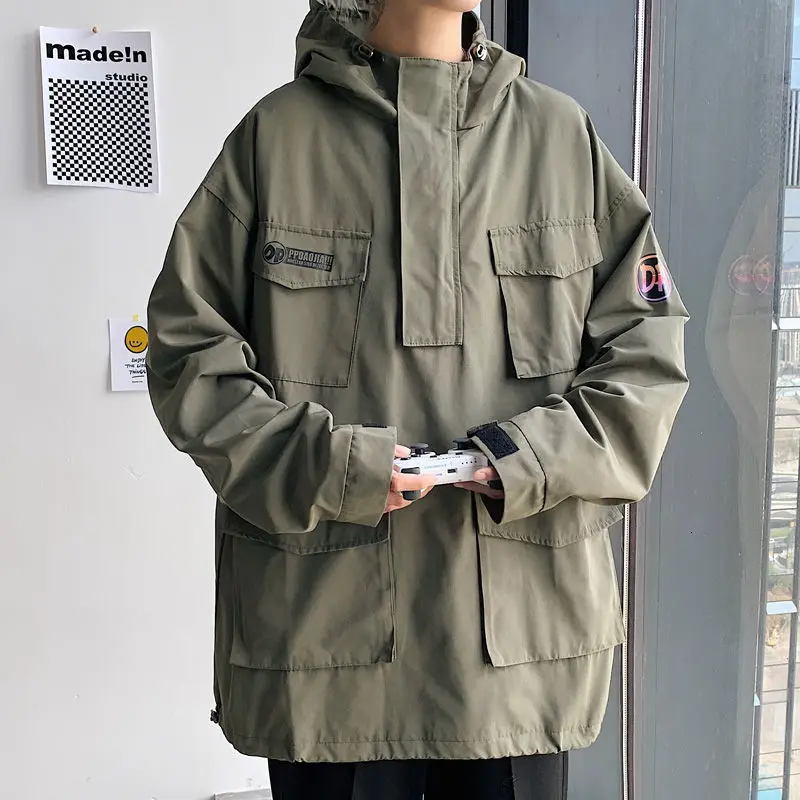 

KEMOY Men's Casual Loose Jackets Woman Cargo Hooded Jacket Korean Streetwear Fashion Oversize Coats Male Clothing Hip Hop
