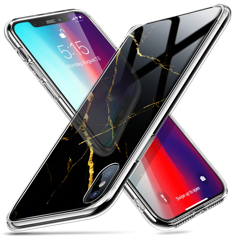 Black Чехол из закаленного стекла ESR с мраморным рисунком для задней панели iphone XS XR XS Max с полным покрытием, чехлы с закаленным стеклом - Цвет: Black
