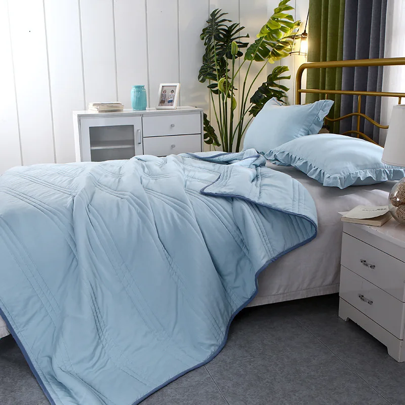 

Concise Solid Washed Cotton Summer Light Thin Air Condition Quilt Sofa Office Bed Travel Quilts Single Double Throw Blanket