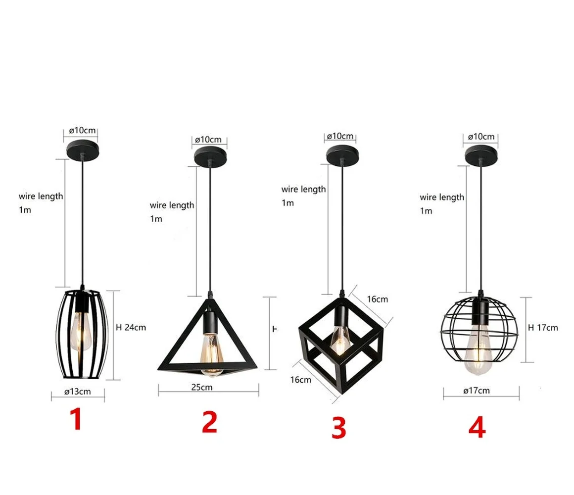 Черный Блеск Клетка Подвесные светильники Железный минималистский ретро