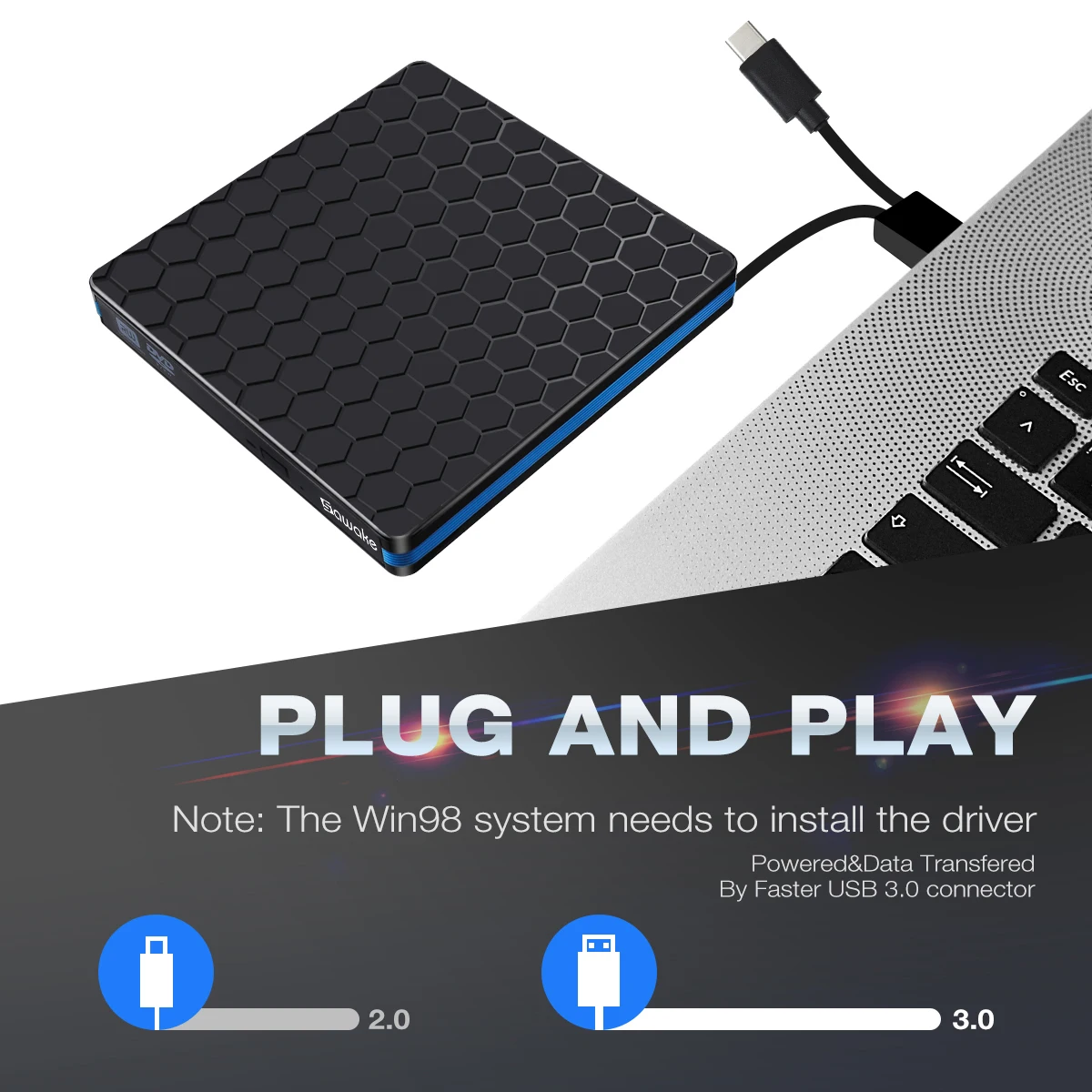 External DVD Drive Optical Drive USB 3.0 CD ROM Player CD-RW Burner Writer Reader Recorder Portatil for Laptop Windows PC