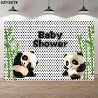 Детский праздничный волшебный милый фон панда детский день рождения десерт стол декор зеленый бамбук черный горошек белый цвет