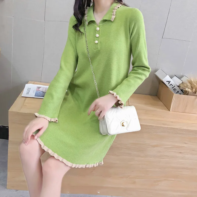 2019 осенняя и зимняя одежда новая мода женский свитер юбка жемчужная Пряжка