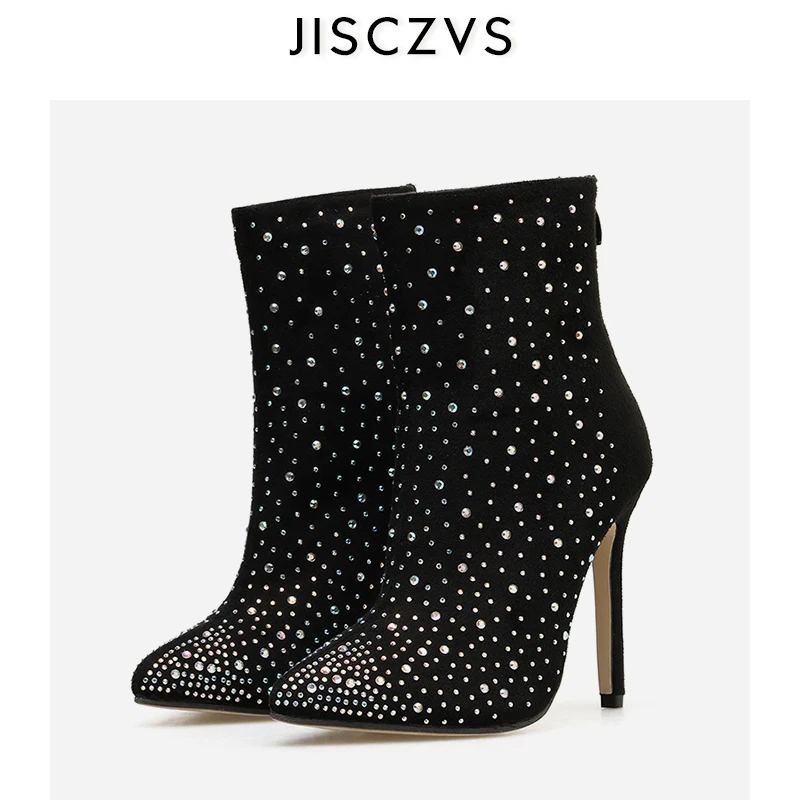 Женские зимние ботильоны из флока привлекательные женские ботинки со стразами