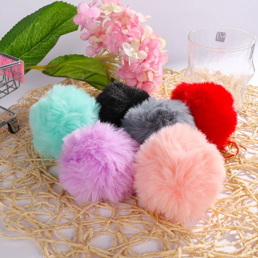 1 шт. милый розовый Кот пушистый меховой шарик помпон брелок для ключей Женская