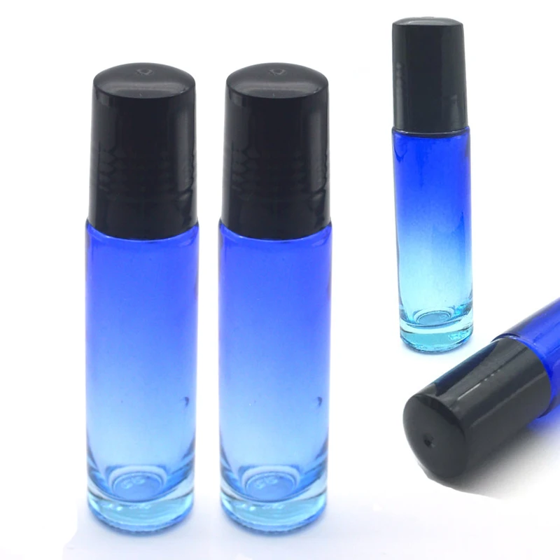 

3pcs Essential Oil 10ml Roller Glass Bottle Gradient Blue-clear Perfume Empty on Roll Ball Thick Glass Bottle