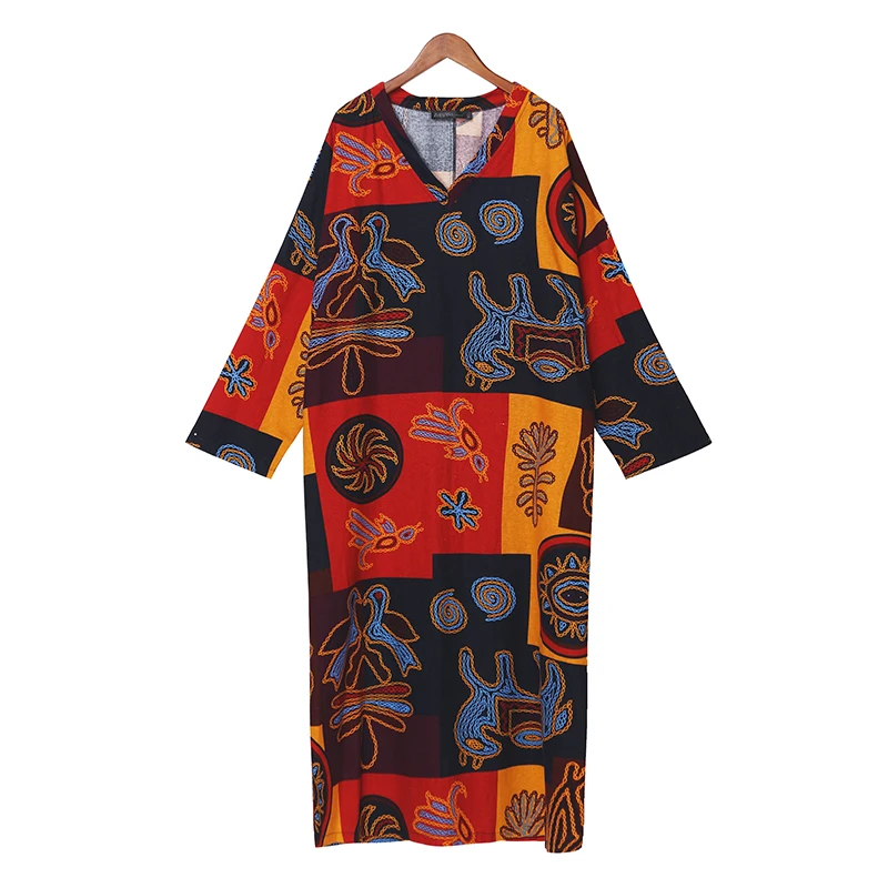 ZANZEA женское летнее хлопковое льняное платье с коротким рукавом Vestido Robe Kaftan Femme Винтаж V образным вырезом цветочный принт праздничный сарафан 5XL