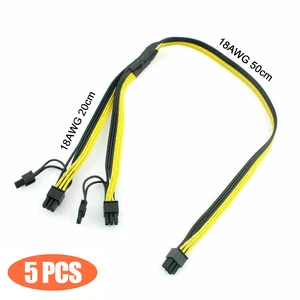5pcs pci e pci express power cable 6pin to dual 8pin 62 pin pcie power splitter cables 18awg graphics card extension cord free global shipping