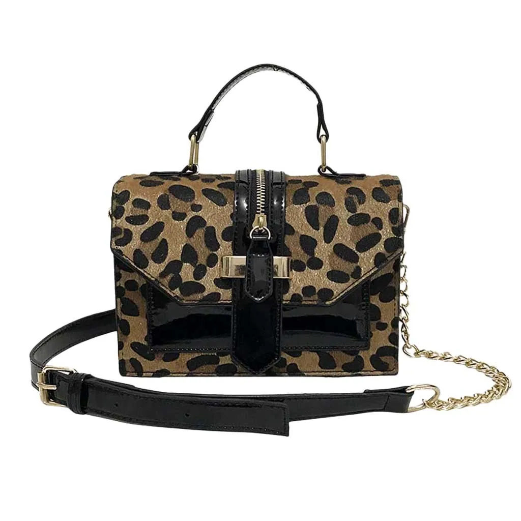 2019 women's leopard handbags PU leather shoulder bags solid black and burgundy Crossbody Bags For Women lady chain Bag#35 | Багаж и