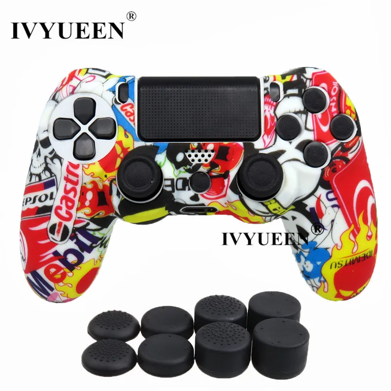 Силиконовый защитный чехол IVYUEEN для sony Dualshock 4 PS4 DS4 Pro Slim с 8 аналоговыми джойстиками - Цвет: Sticker Bomb
