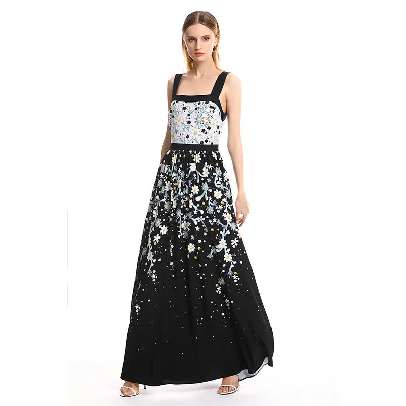 Женское летнее платье макси на бретелях с цветочным принтом|Женские платья| |