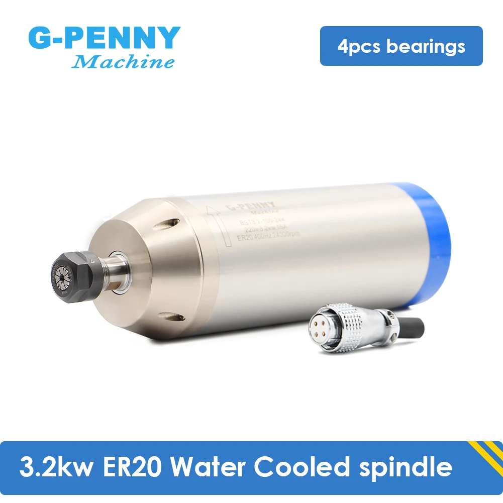 G-penny-Motor de husillo refrigerado por agua de 3,2 kW, 4 rodamientos de 0,01mm, precisión de 220v/380v, refrigeración por agua de 3,0kw D = 100mm, grabado CNC
