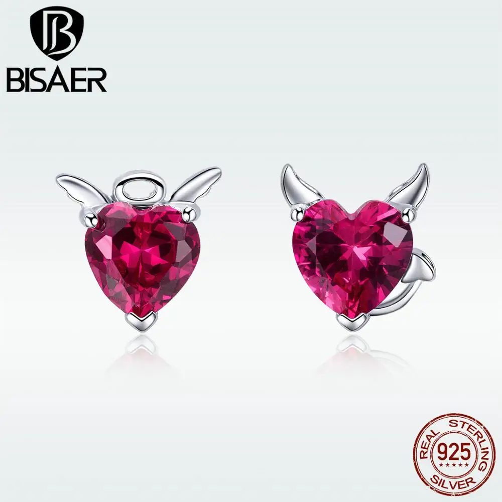 Серьги-гвоздики, 925 пробы, серебряные серьги-гвоздики в форме сердца ангела и дьявола, асимметричные серьги-гвоздики для женщин, Brincos Pendientes Bijoux Femme GXE414