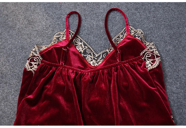 

Sexy Lace Trim Velour 4PCS Pajamas Suit Women Sleepwear Hollowed Out Velvet Nightwear Long Sleeve Autumn Kimono Bathrobe Gown