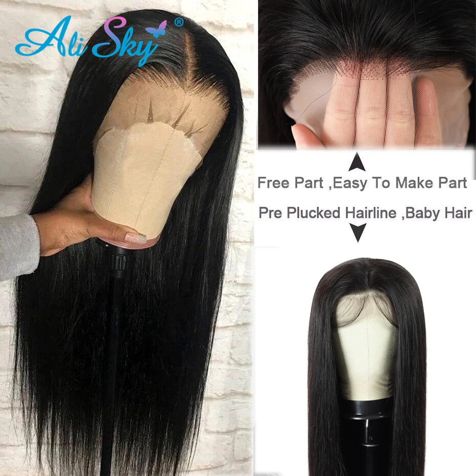 Ali Sky бразильские кружевные передние человеческие волосы парики прямые 100% Remy