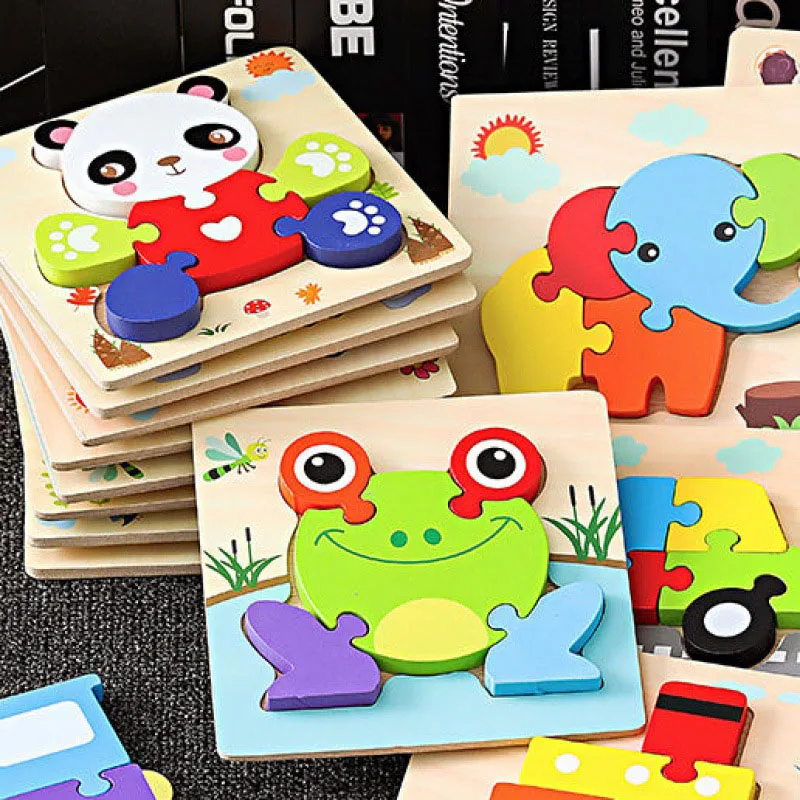 

New Quality 3D Wooden Puzzles Educational Cartoon Animals Early Learning Cognition Montessori Puzzle Toys For Children Baby