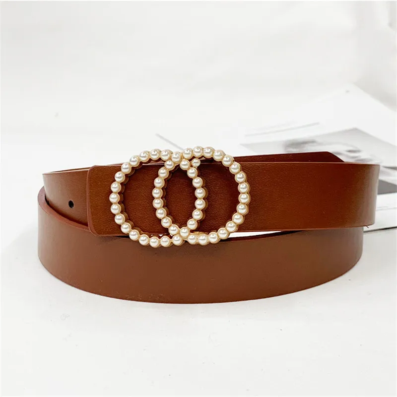 

designer leather belt woman pearl ladies waist fashion belts for women female girls ceinture femme jeans high quality black