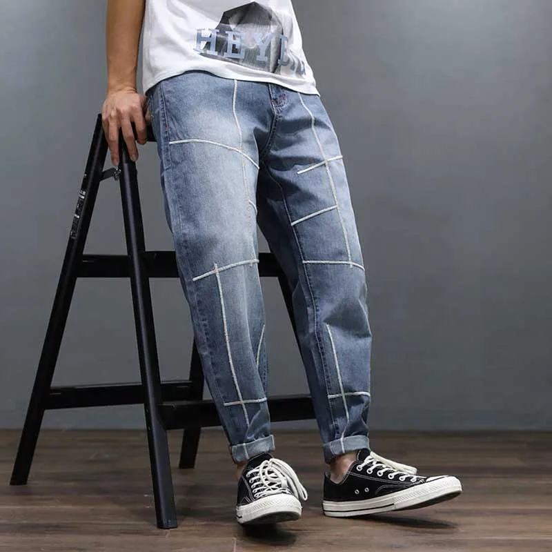 Модные дизайнерские шаровары джинсы мужские повседневные свободные мешковатые
