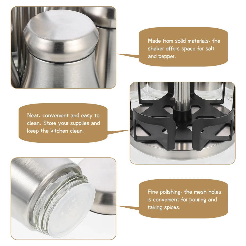 

6pcs Seasoning Bottle with Rack Kitchen Pepper Salt Stainless Steel Shaker
