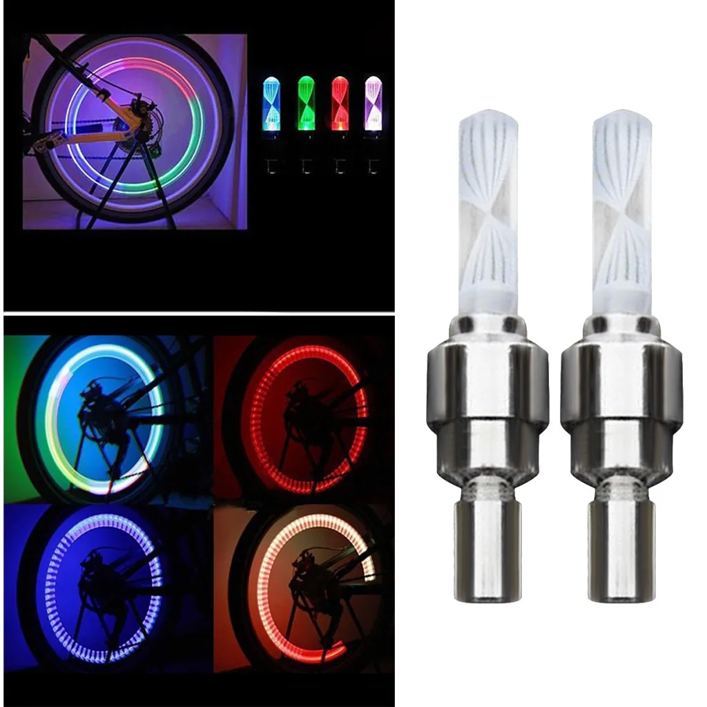 

2pcs 7-color In One Bicycle Decoration LED Light Tire Valve Cap Bicycle Flashing Mountain Road Bike Bicycle Tire Wheel Light