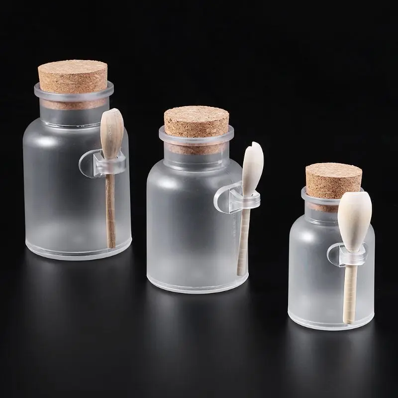 

Scrub Bath Salt ABS Bottle Sealed Jar Wooden Spoon Soft Cork Storage Stopper Bottle Frosted Seal Bottle Refillable Mask Powder