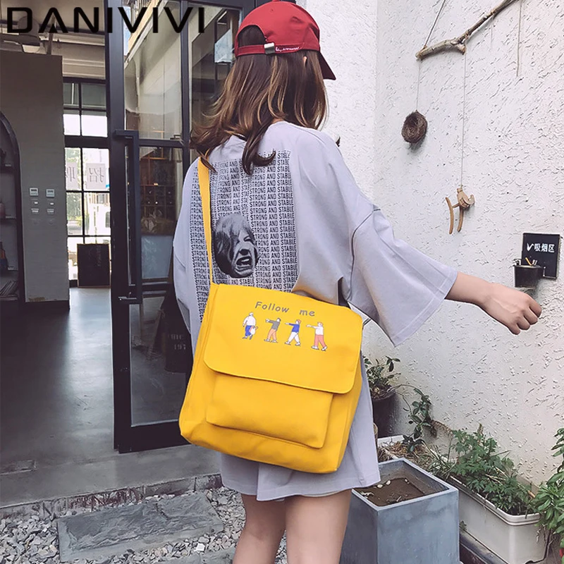 Холщовая женская сумка на плечо с мультяшным рисунком модные женские сумки для