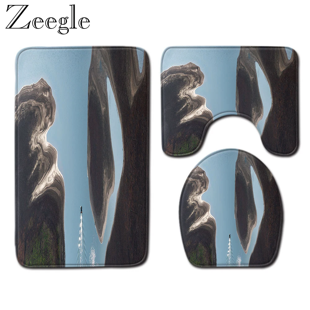 

Zeegle 3pcs Bath Mat Bathroom Carpet Absorbent Shower Carpet Foot Mat Funny Bath Mats Washable Anti-slip Bathroom Rug Set
