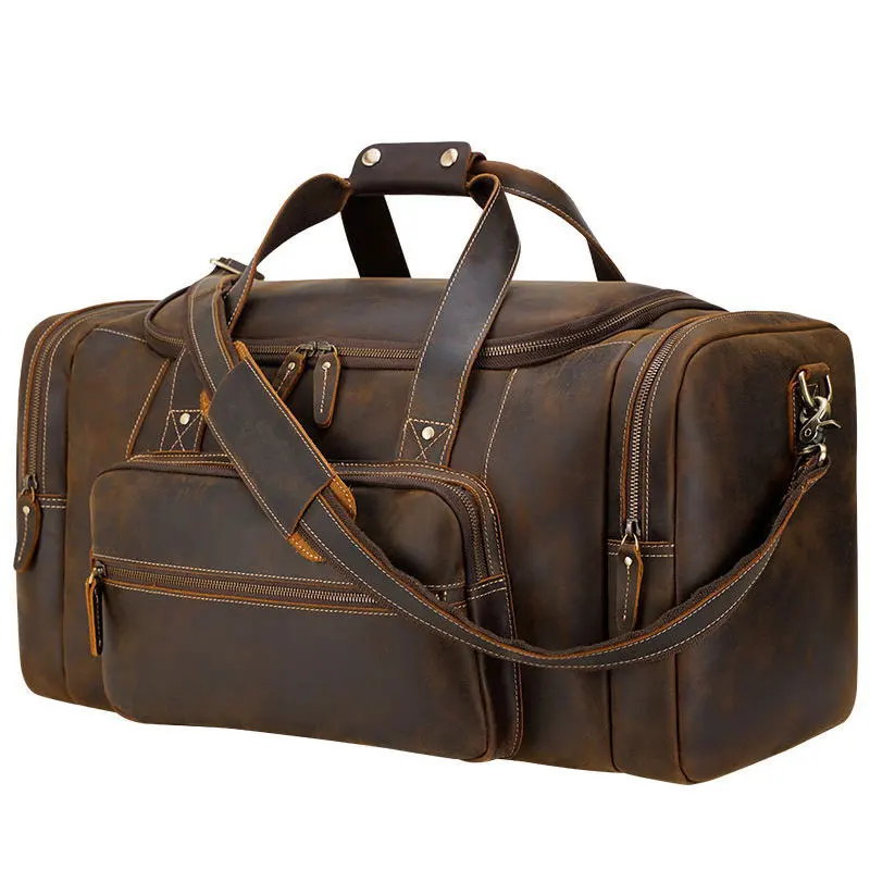 MAHEU Large Travel Bag Genuine Leather Vintage Style Luggage Bags Men Male Duffle Bags Travelling Bag Weekender Bags for man