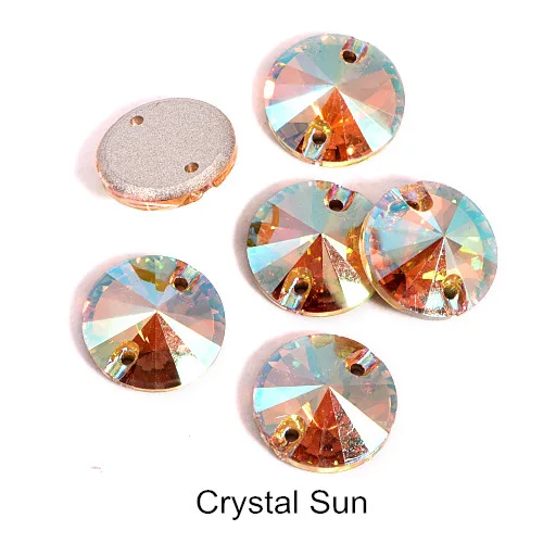 001SU-Crystal Sun 40pcs AAAAA Quality 12mm Round Rivoli Glass Sew On Rhinestones Flatback Crystal Sewing Strass for DIY Wedding Dress B1248 - Цвет: 001SU-Crystal Sun