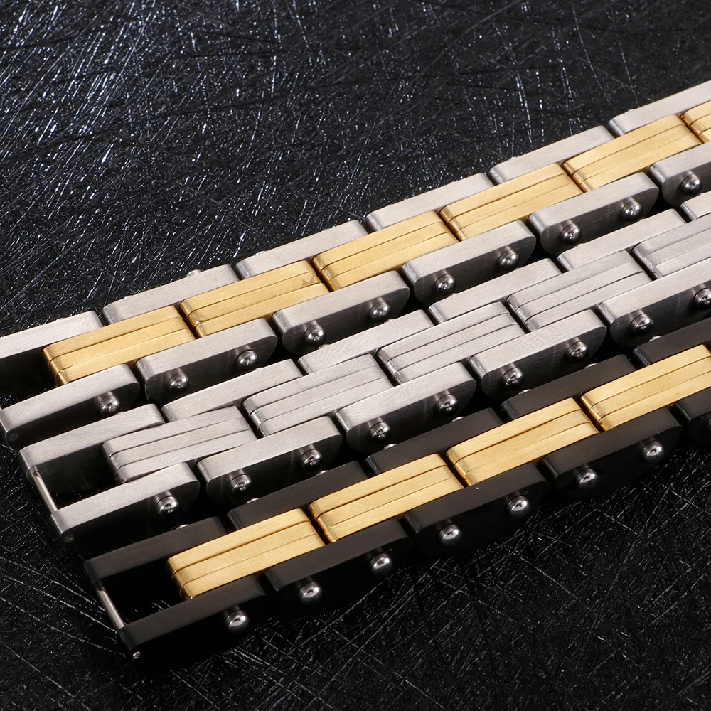 Золотистый черный браслет из нержавеющей стали для мужчин 11 мм мужской ремешок