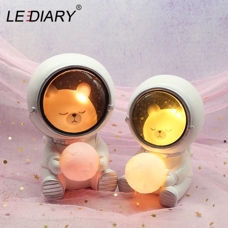 Ночной светильник LEDIARY Animal Astronaut, собака, кошка, медведь, украшения, светильник для животных, настольная лампа, теплый белый декор из смолы, светильник ing
