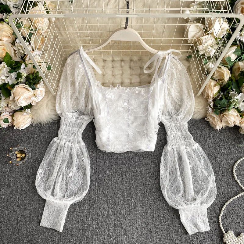 

2021 Y2K черные кружевные лоскутные укороченные топы, женские белые офисные блузки, весенние женские толстовки, сексуальные женские футболки ...