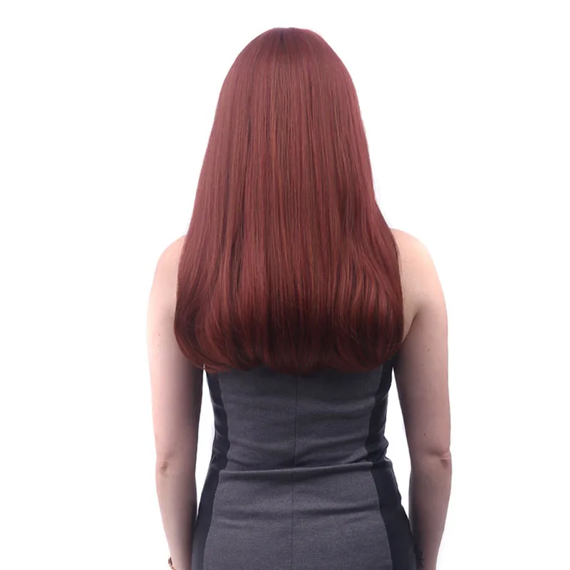 

DAN BO Long Straight Burgundy Wig and Bangs Synthetic Hair Wig Ladies Wig and Burgundy Heat-resistant Wig