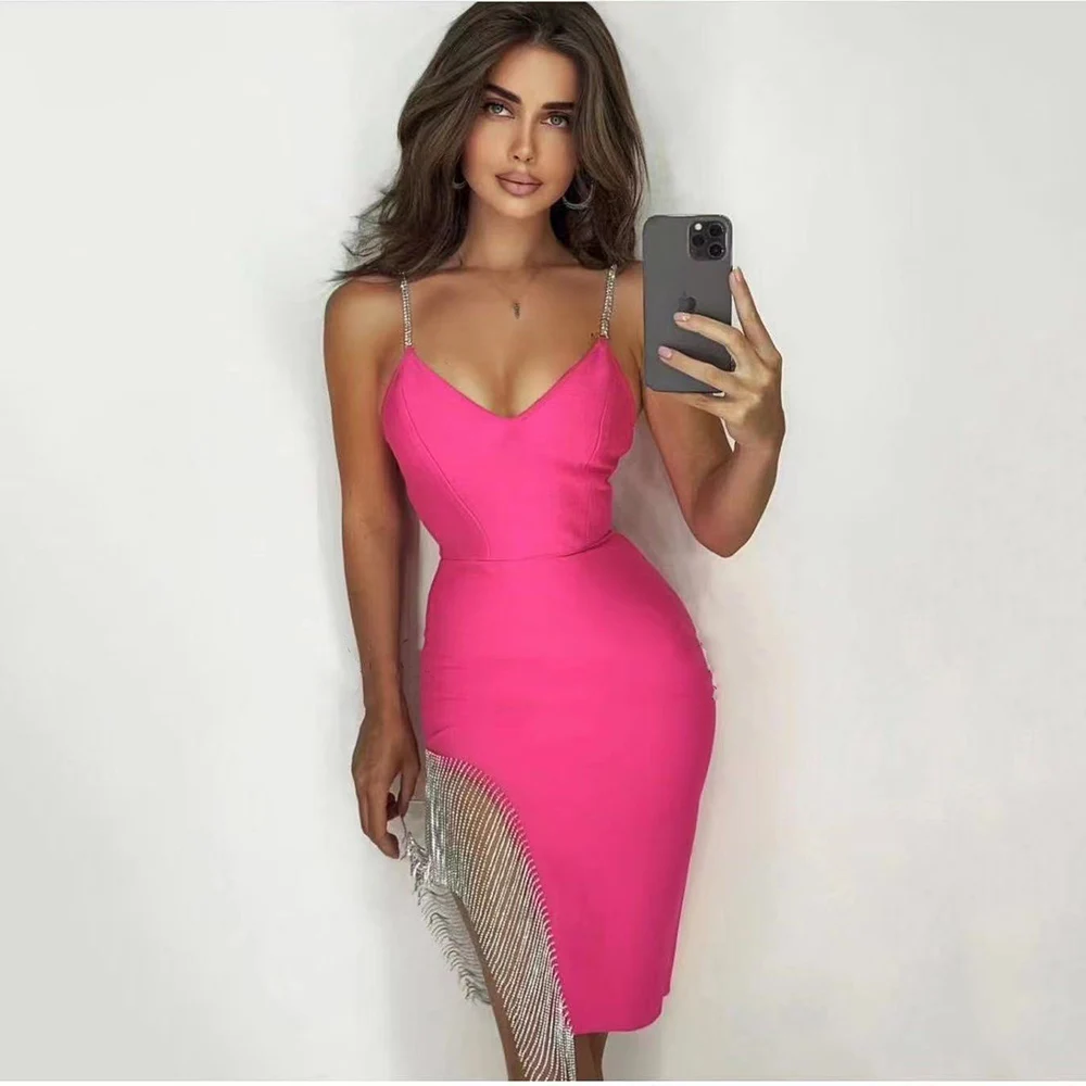 Новинка Осень 2021 платье с бахромой и бусинами сексуальное облегающее на