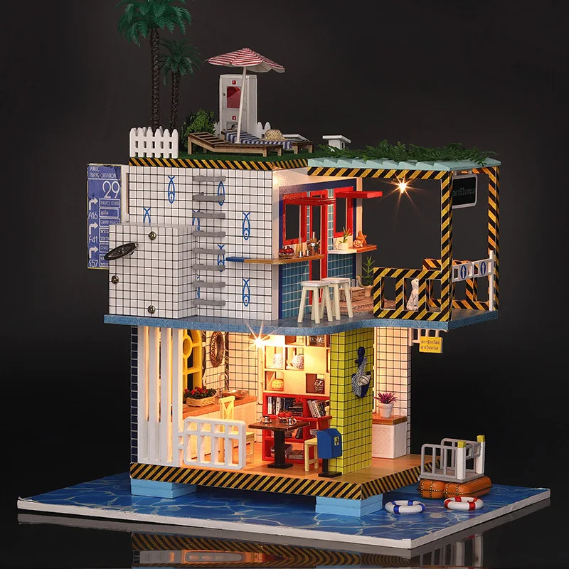 DIY Model Doll House Casa Miniature Dollhouse with Furnitures LED 3D holiday villa Toys For Children Gift Handmade Crafts