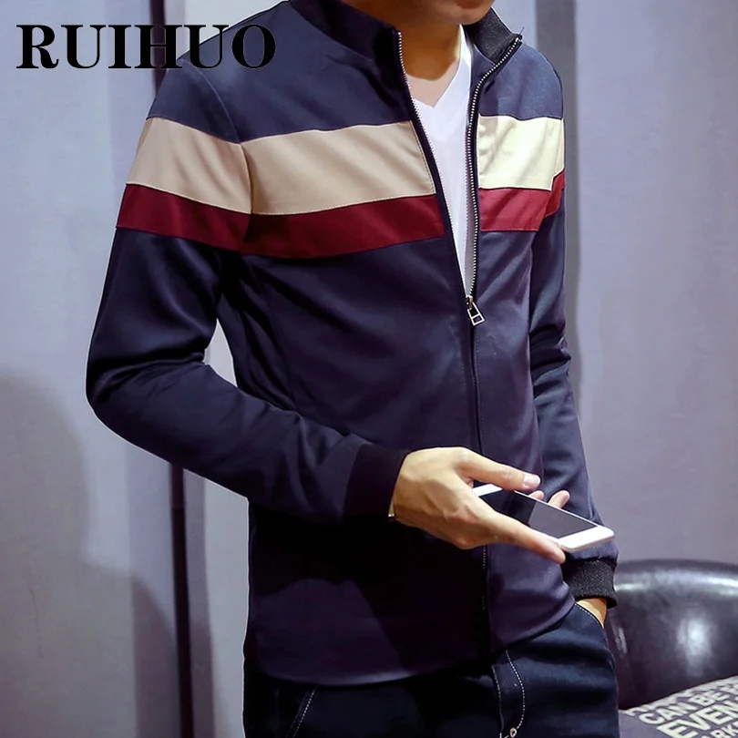 

Повседневная мужская куртка RUIHUO в стиле пэчворк, мужские куртки-бомберы в Корейском стиле, брендовая уличная одежда 3XL, осень 2021, новое посту...