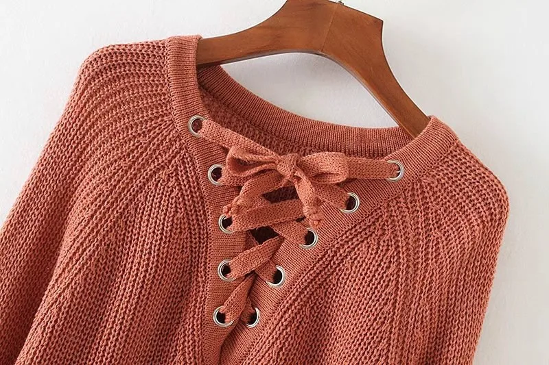 Женская одежда OWLPRINCESS женский свитер длинный рукав v-образный вырез шнуровка