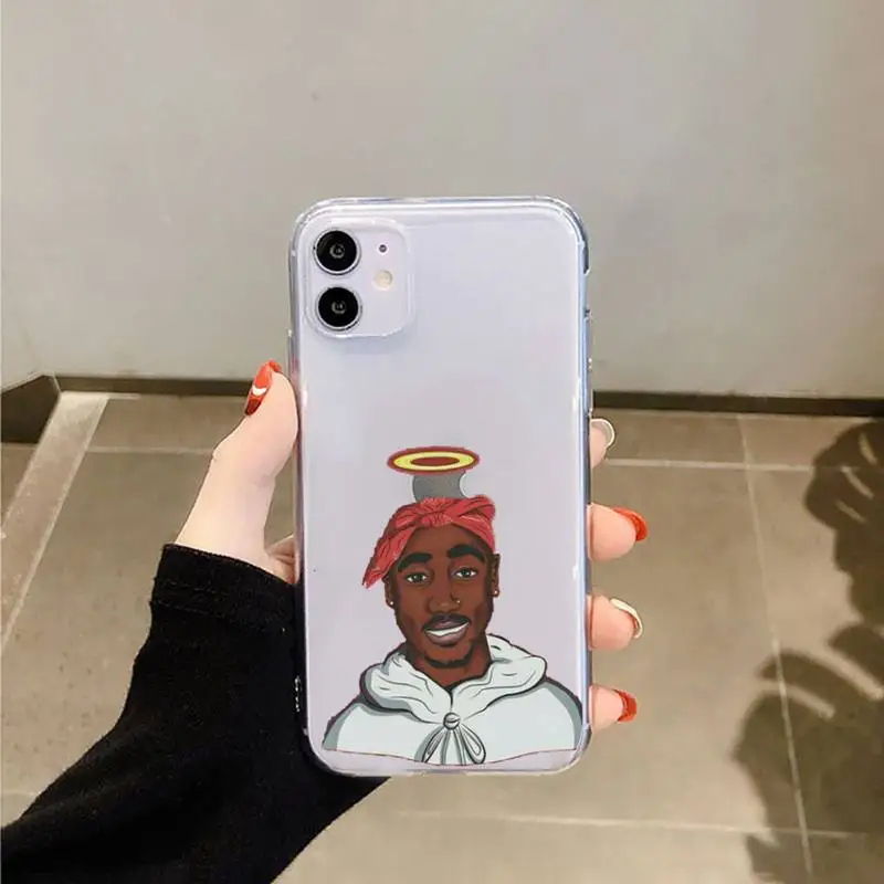 

Rapper 2pac cartoon Phone Case Transparent for iPhone 6 7 8 11 12 s mini pro X XS XR MAX Plus