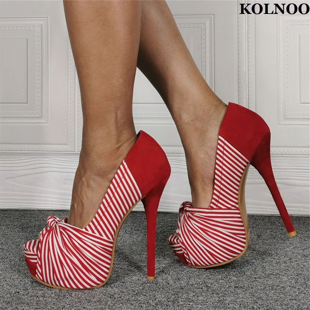 

Kolnoo Handmade Women High Heels Pumps Real Pictures Peep-toe Sexy Platform Knot Summer Evening Dress Fashion Court Party Shoes