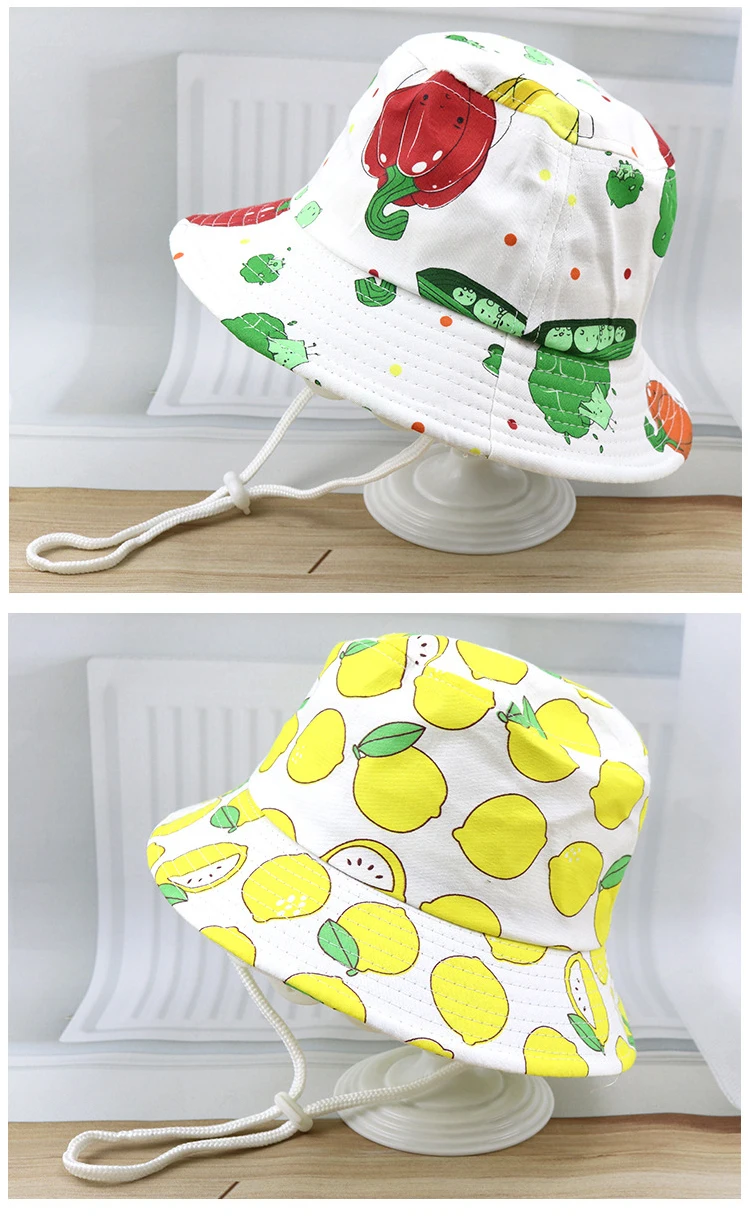 С изображением героев мультфильмов фруктовым принтом Детские ведро шляпа от